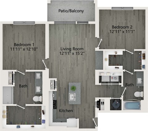 2 Bedroom 2 Bathroom A Floor plan at The Charles Apartments, Destin, Florida